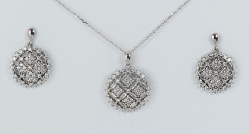 Sterling Silver/CZ Large Cluster Drop Earring and Pendant Set